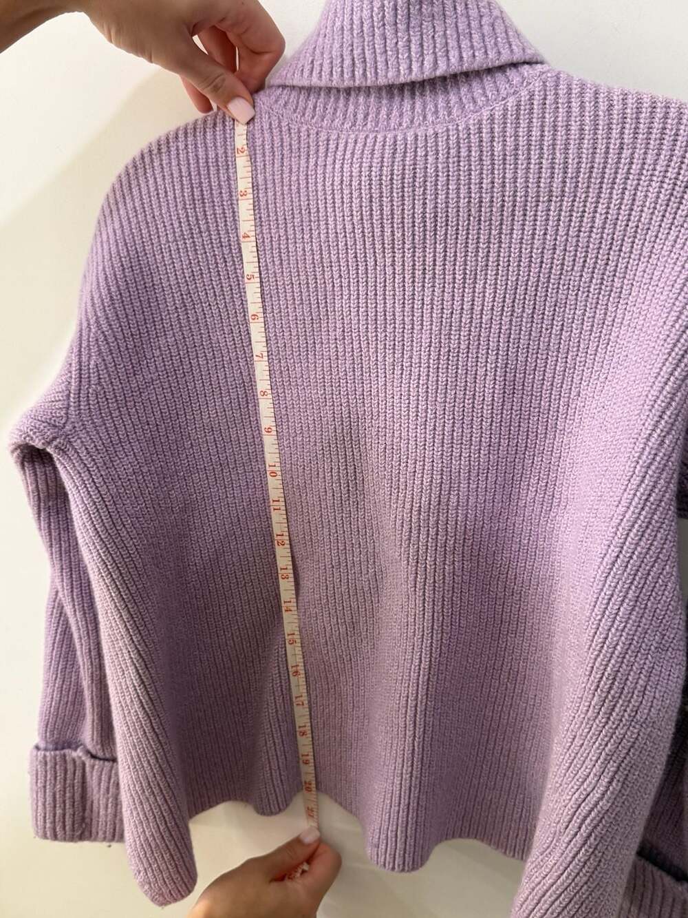 alice + olivia Lavender Ribbed Knit Turtleneck Sweater with Asymmetric Front Det - Picture 8 of 9